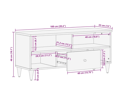 Mueble de TV madera maciza de mango 100x33x46 cm