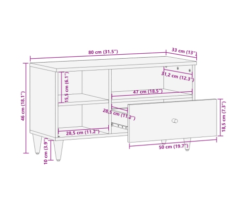 Mueble de TV madera maciza de mango 80x33x46 cm