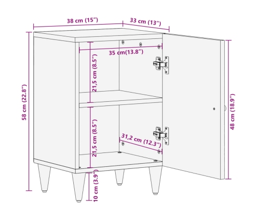 Mueble de baño madera maciza de mango 38x33x58 cm