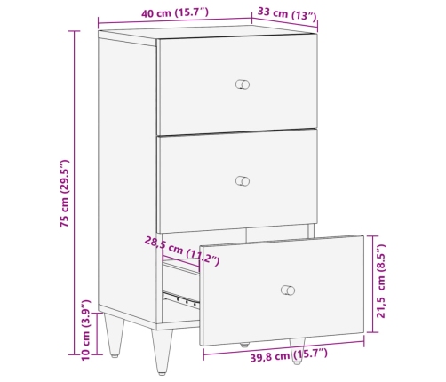 Armario auxiliar madera maciza de mango 40x33x75 cm