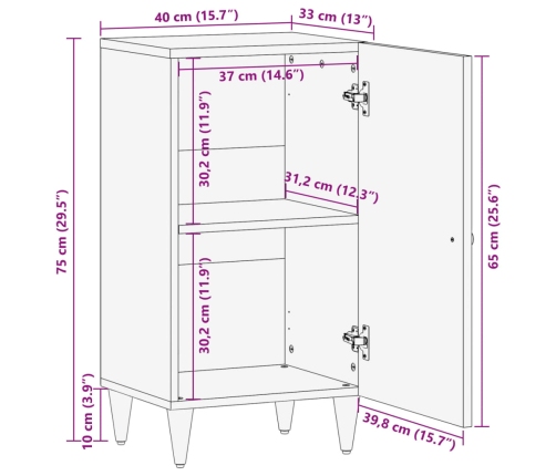 Armario auxiliar madera maciza de mango 40x33x75 cm