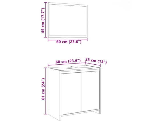 Set de muebles baño 2 pzas madera contrachapada roble ahumado