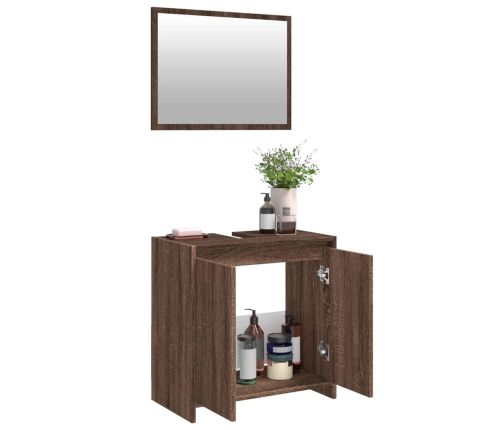 Set de muebles baño 2 pzas madera contrachapada marrón roble