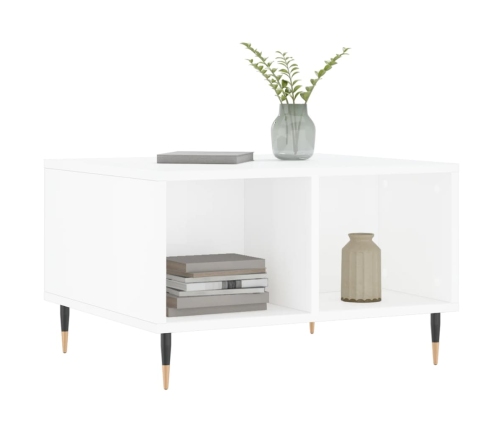 Mesa de centro madera contrachapada blanco brillo 60x50x36,5 cm