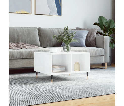 Mesa de centro madera contrachapada blanco brillo 60x50x36,5 cm