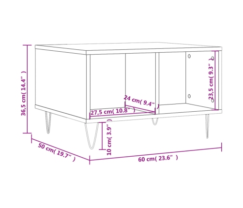 vidaXL Mesa de centro madera contrachapada blanco brillo 60x50x36,5 cm