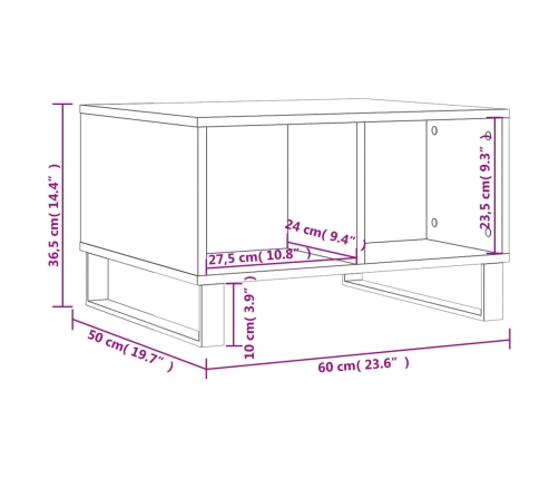 Mesa de centro madera contrachapada blanco 60x50x36,5 cm