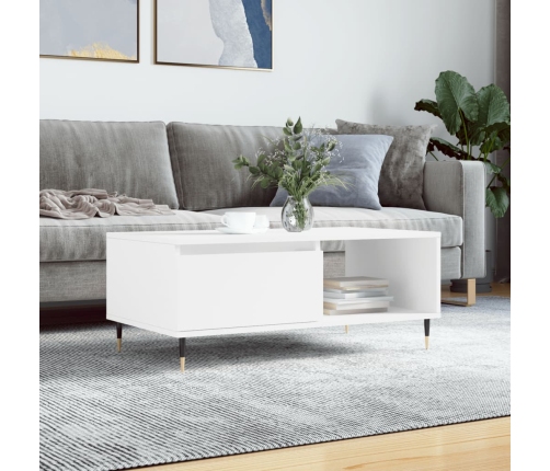 Mesa de centro madera contrachapada blanco 90x50x36,5 cm