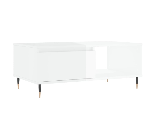 Mesa de centro madera contrachapada blanco brillo 90x50x36,5 cm