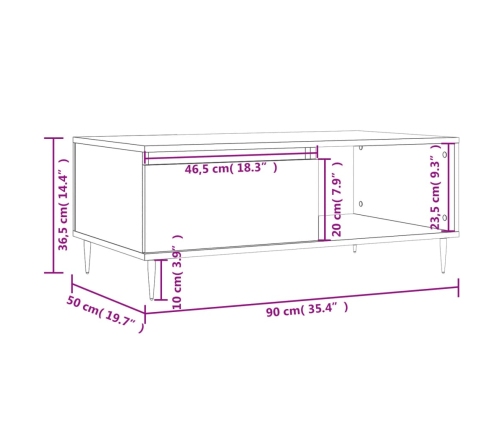 Mesa de centro madera contrachapada blanco brillo 90x50x36,5 cm