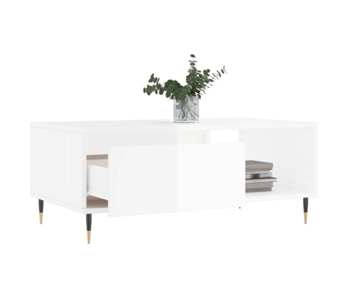 Mesa de centro madera contrachapada blanco brillo 90x50x36,5 cm