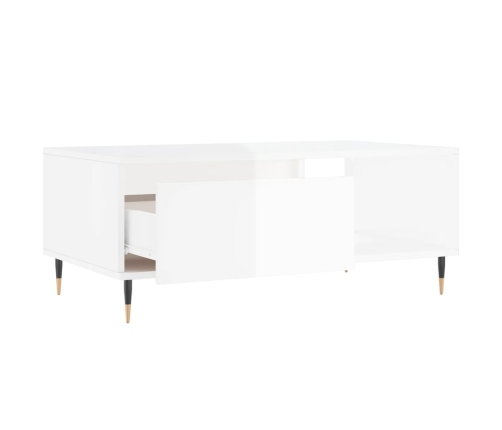 Mesa de centro madera contrachapada blanco brillo 90x50x36,5 cm