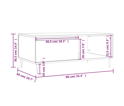 Mesa de centro madera contrachapada gris hormigón 90x50x36,5 cm