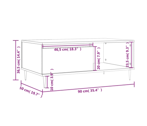 Mesa de centro madera contrachapada roble ahumado 90x50x36,5 cm