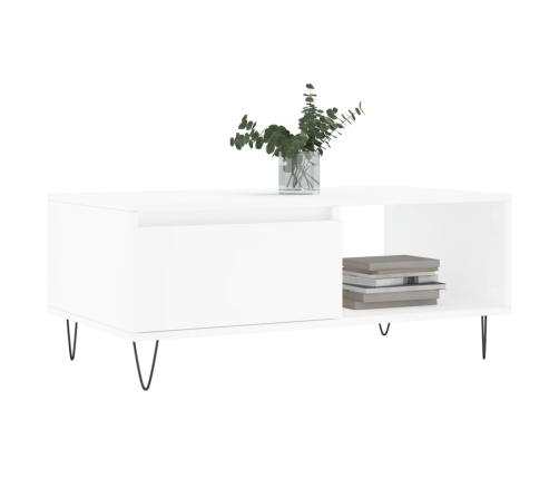 Mesa de centro madera contrachapada blanco 90x50x36,5 cm