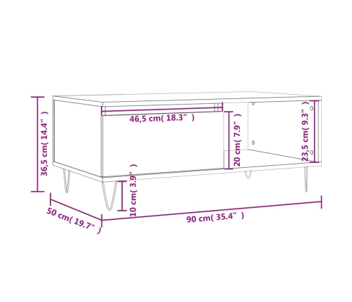 Mesa de centro madera contrachapada blanco 90x50x36,5 cm