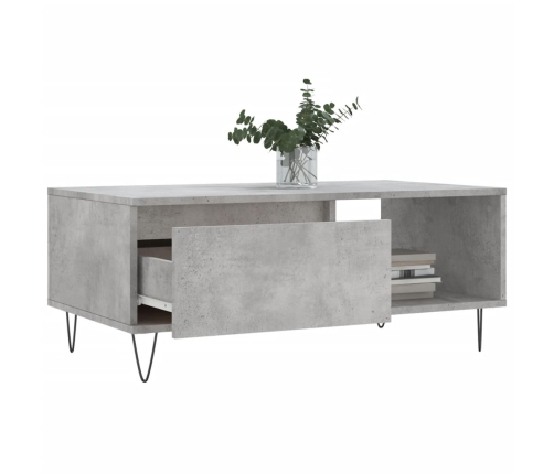 Mesa de centro madera contrachapada gris hormigón 90x50x36,5 cm