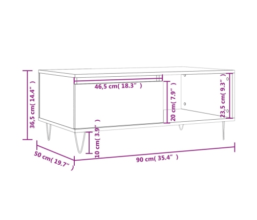 Mesa de centro madera contrachapada gris Sonoma 90x50x36,5 cm