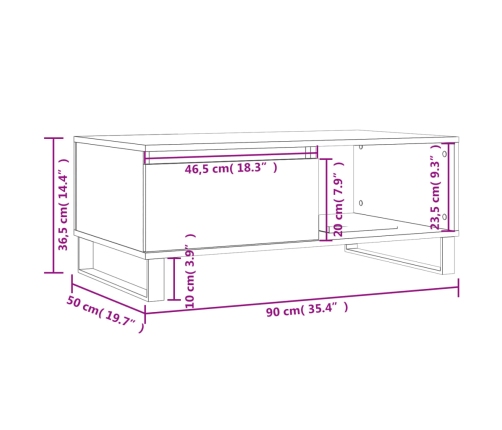 Mesa de centro madera contrachapada blanco 90x50x36,5 cm