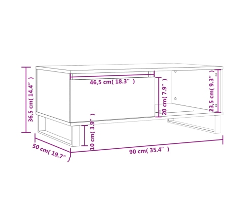 Mesa de centro madera contrachapada roble ahumado 90x50x36,5 cm