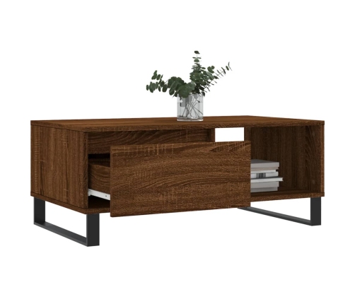 Mesa de centro madera contrachapada marrón roble 90x50x36,5 cm