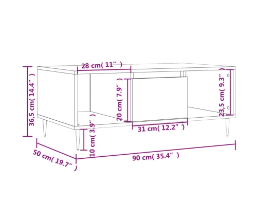 Mesa de centro madera contrachapada blanco 90x50x36,5 cm