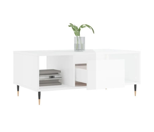 Mesa de centro madera contrachapada blanco brillo 90x50x36,5 cm