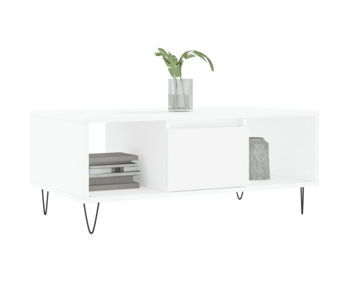 Mesa de centro madera contrachapada blanco 90x50x36,5 cm