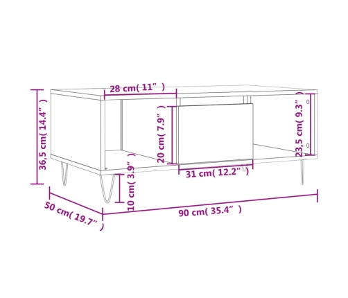 Mesa de centro madera contrachapada roble Sonoma 90x50x36,5 cm