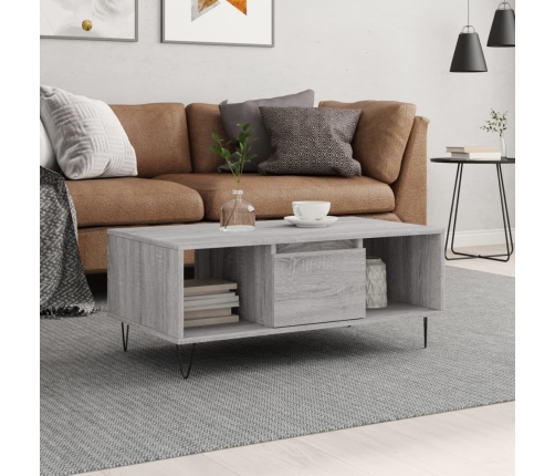 Mesa de centro madera contrachapada gris Sonoma 90x50x36,5 cm