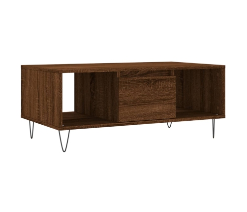 Mesa de centro madera contrachapada marrón roble 90x50x36,5 cm