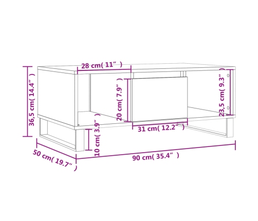 Mesa de centro madera contrachapada blanco 90x50x36,5 cm