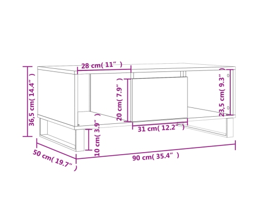 Mesa de centro madera contrachapada negro 90x50x36,5 cm