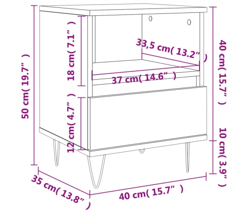 Mesitas noche 2 uds madera ingeniería blanco brillo 40x35x50 cm