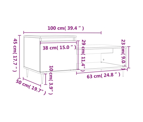 Mesa de centro madera contrachapada blanco 100x50x45 cm