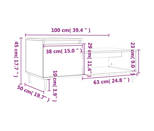 Mesa de centro madera contrachapada negro 100x50x45 cm