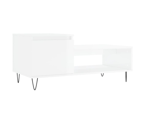 vidaXL Mesa de centro madera contrachapada blanco brillo 100x50x45 cm