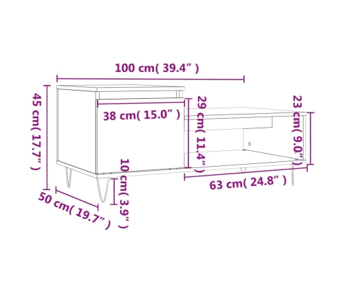 vidaXL Mesa de centro madera contrachapada blanco brillo 100x50x45 cm