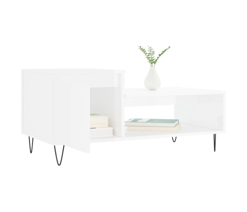 vidaXL Mesa de centro madera contrachapada blanco brillo 100x50x45 cm