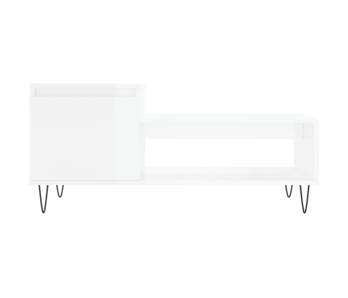 vidaXL Mesa de centro madera contrachapada blanco brillo 100x50x45 cm