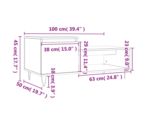 Mesa de centro madera contrachapada roble Sonoma 100x50x45 cm