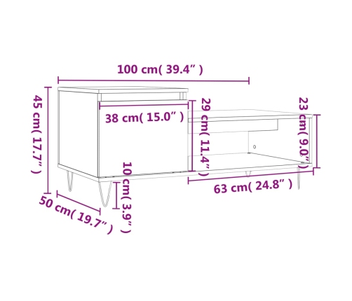 Mesa de centro madera contrachapada gris Sonoma 100x50x45 cm