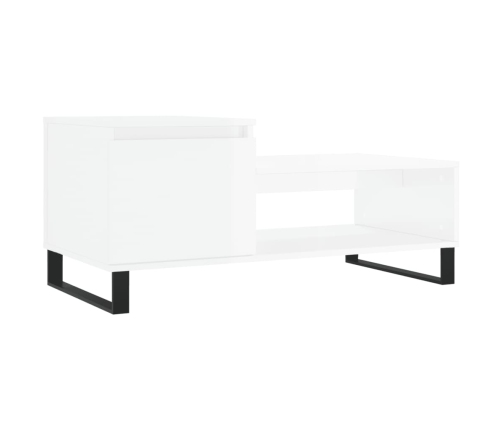 Mesa de centro madera contrachapada blanco brillo 100x50x45 cm