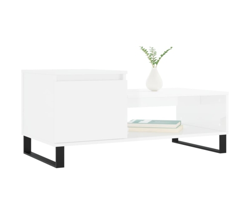 Mesa de centro madera contrachapada blanco brillo 100x50x45 cm