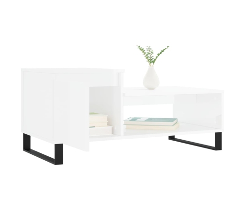 Mesa de centro madera contrachapada blanco brillo 100x50x45 cm