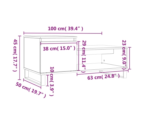 Mesa de centro madera contrachapada roble Sonoma 100x50x45 cm