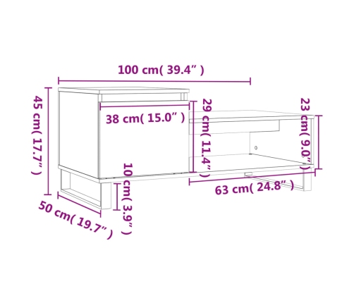 Mesa de centro madera contrachapada gris Sonoma 100x50x45 cm