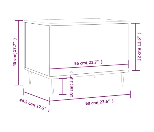 Mesa de centro madera contrachapada blanco 60x44,5x45 cm