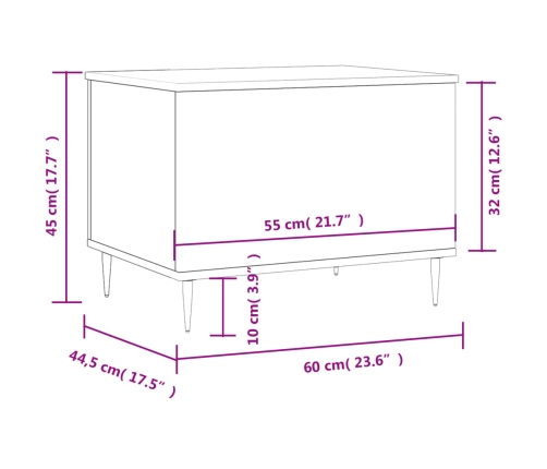 Mesa de centro madera contrachapada gris Sonoma 60x44,5x45 cm