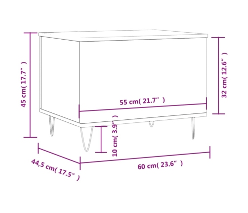 Mesa de centro madera contrachapada negro 60x44,5x45 cm